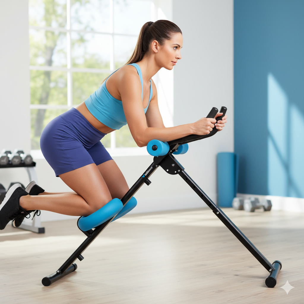 VitalBrace Adjustable Ab Trainer Machine for Abs Workout at Home Gym, Foldable, Knee Protection.
